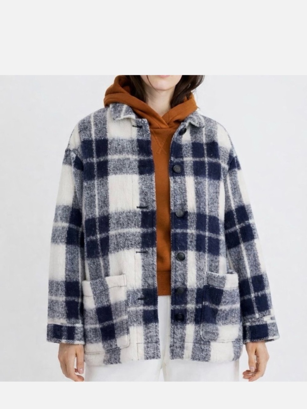 Madewell Navy & White Plaid Coat